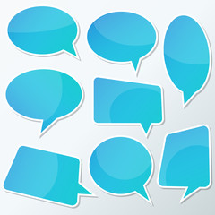 Vector stickers thought, speech bubbles, banner, label, cloud. Coupon sale, offers and promotions vector template. Talk balloon. Quote box. Text, information frame. Banner and badge.