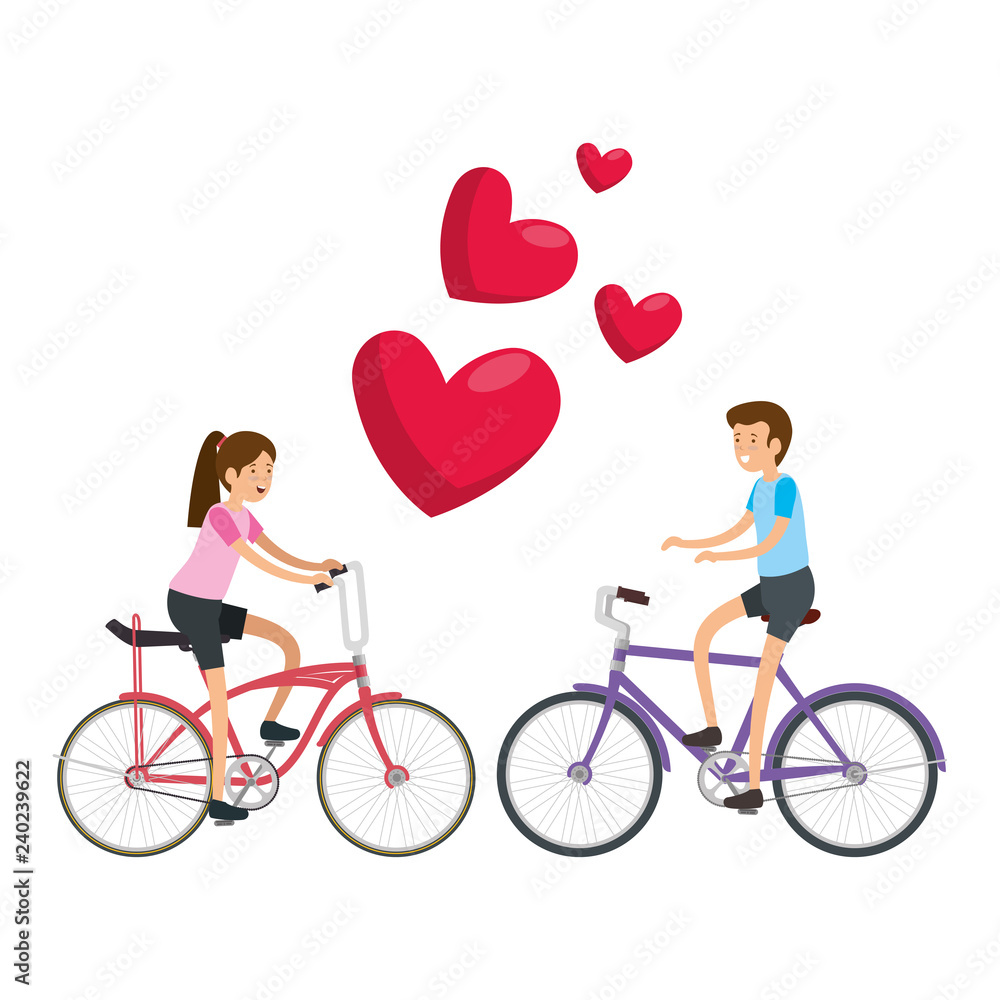 Sticker couple in bicycle traveling