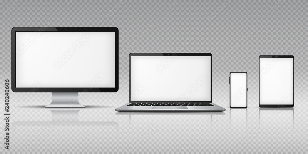 Leinwandbilder realistic computer laptop smartphone. tablet gadget mockup, pc laptop mobile devices. monitor screen