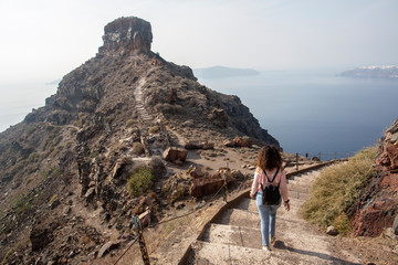 Fototapeta premium Imerovigli, Santorini, Greece - October 22, 2014: Skaros Rock. Caldera View - Immagine