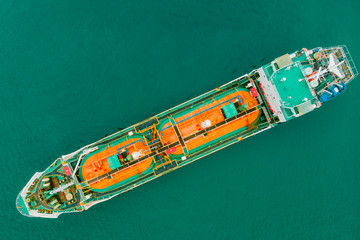 Aerial view of sea freight, Crude oil tanker lpg ngv at industrial estate Thailand / Group Oil...