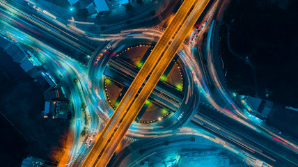 Expressway top view, Road traffic an important infrastructure - obrazy, fototapety, plakaty
