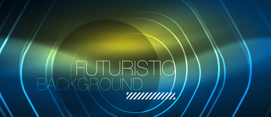 Neon glowing lines, magic energy space blue light concept, abstract background wallpaper design