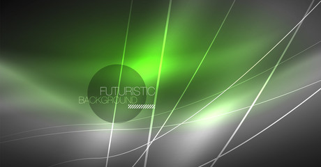 Digital technology abstract background - neon geometric design. Abstract glowing lines. Colorful techno background. Futuristic shape.