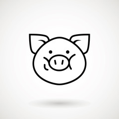 Pig line icon. logo Piglet face with smile in outline style. Icon of Cartoon pig head with smile. Chinese New Year 2019. Zodiac. Chinese traditional Design, decoration Vector illustration.