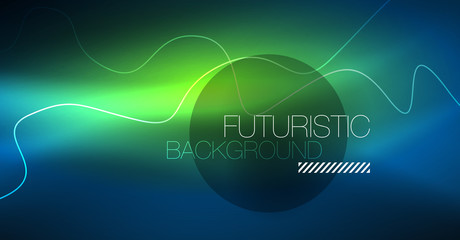 Glowing abstract wave on dark, shiny motion, Christmas and New Year magic space light. Techno abstract background