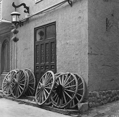 Fototapeta na wymiar Cart Wheels, Kashgar