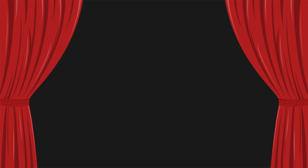 Realistic red curtain on the sides. Opera or theatre background. Simple flat style vector illustration.