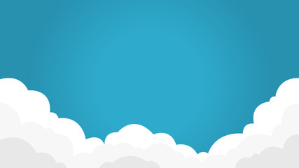 Blue sky with white clouds background. Border of clouds. Flat style simple vector illustration.