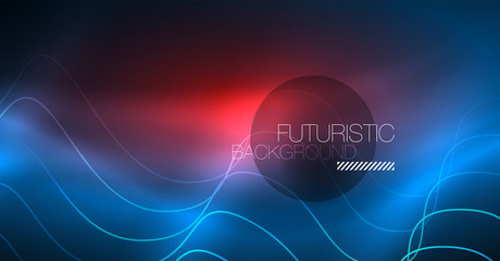 Glowing abstract wave on dark, shiny motion, Christmas and New Year magic space light. Techno abstract background