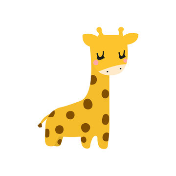 Cute giraffe drawn by hand. For printing on children's clothes.