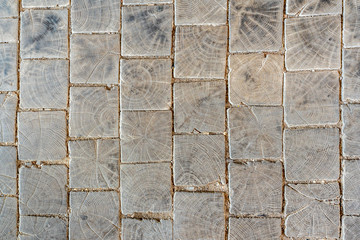 Historic hardwood cobblestone in the center of Copenhagen, Denmark.