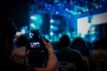 silhouette videographer had been recorded to blurred and bokeh countdown concert., Bangkok,...