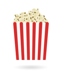 Box with popcorn isolated on white background. Simple flat style realistic vector illustration.