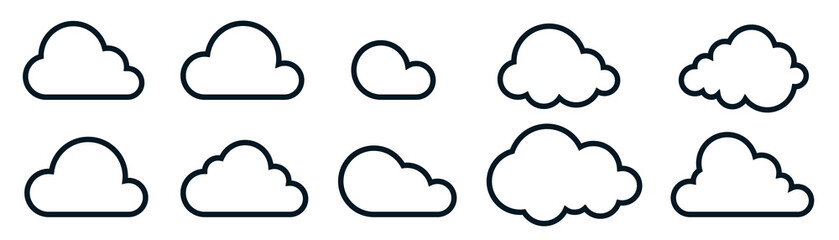Clouds icon set isolated on a white background. Logo and sign. Cloud technologies. Simple modern design. Flat style vector illustration.