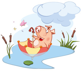 Vector Illustration of a Cute Pig. The adventures of a pig 