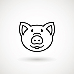 Pig line icon. logo Piglet face with smile in outline style. Icon of Cartoon pig head with smile. Chinese New Year 2019. Zodiac. Chinese traditional Design, decoration Vector illustration.