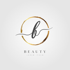 Elegant Initial Letter B Logo With Gold Circle Brushed