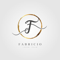 Elegant Initial Letter F Logo With Gold Circle Brushed