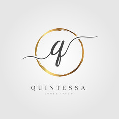 Elegant Initial Letter Q Logo With Gold Circle Brushed