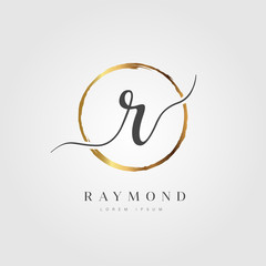 Elegant Initial Letter R Logo With Gold Circle Brushed