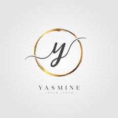 Elegant Initial Letter Y Logo With Gold Circle Brushed