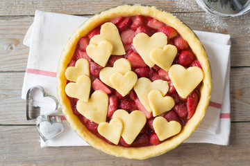 Strawberry pie with hearts
