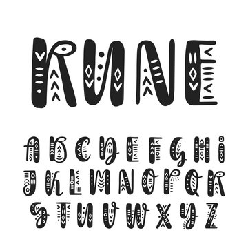 Vector brush pen handwritten uppercase alphabet decorated with ethnic ornaments
