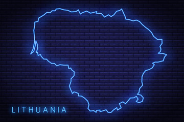 Map of Lithuania, neon light. Vector illustration of the EPS 10.