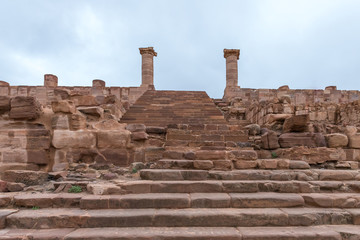 The remains of the wide steps of the stairs leading to the temple from the time of the Roman Empire...