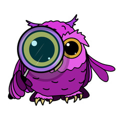 Stock Illustration Owl Looks Through a Magnifying Glass