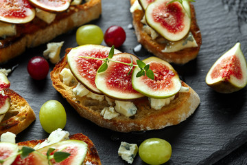 This Fig and Gorgonzola tartines, toast, bruschetta. drizzled with honey.