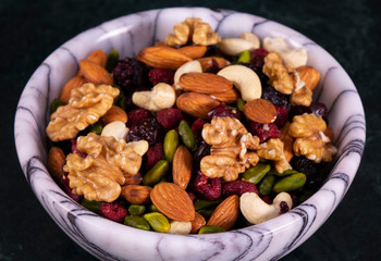 Nuts mix in a marble plate