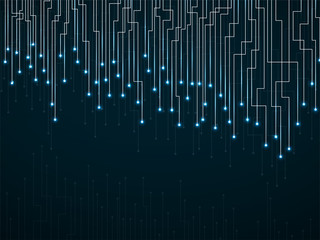 Abstract background of glowing lines and dots. Technology neon geometric graphic