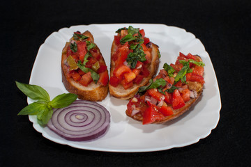 Tomato bruscretta appetiser on plate