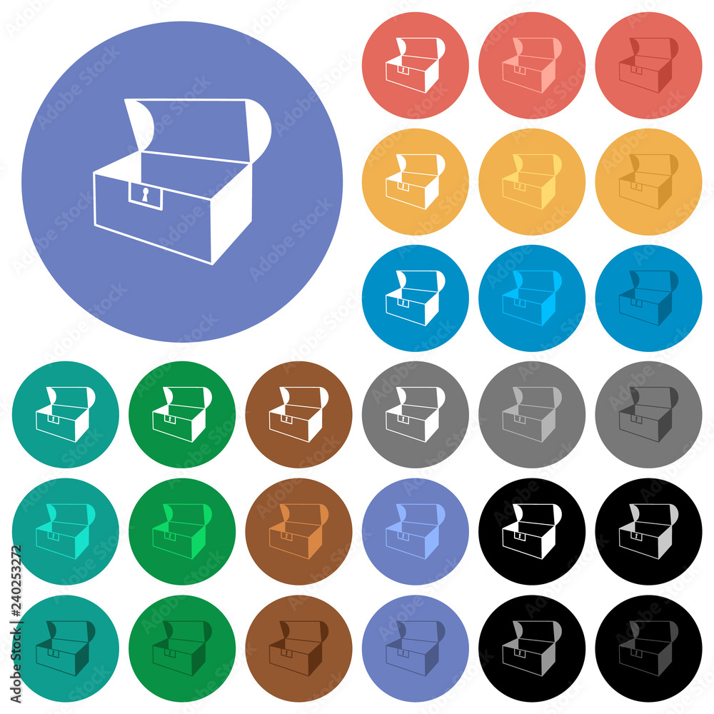 Poster empty open coffer round flat multi colored icons