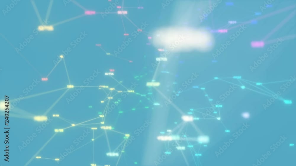 Poster rotating digital cloud.global computer network. software source code and program data in the virtual