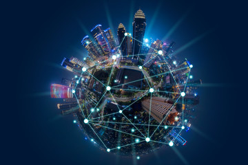 Planet of Jakarta city with connection network