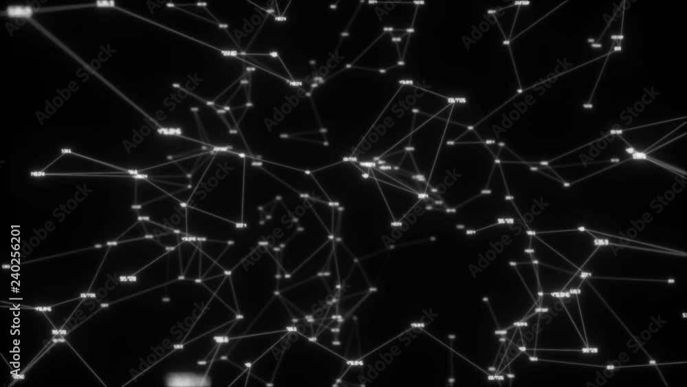 Poster digital network.network nodes - an abstract representation of generic nodes of data along various co