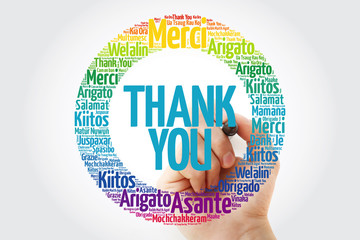 Thank You word cloud in different languages with marker, concept background