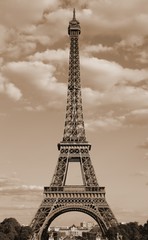 Eiffel Tower in Paris with sepia toned effect