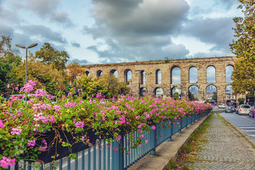 Ataturk Boulevard and Ancient roman Aqueduct of Valens in Istanbul