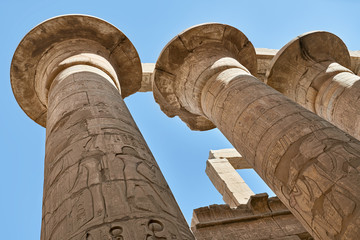 View at ancient egyptian ruins with columns in Luxor