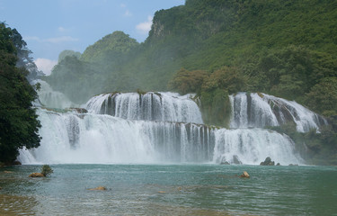 View of the falls from Vietnam during the rainy season when the flow is at its maximum Ban Gioc...