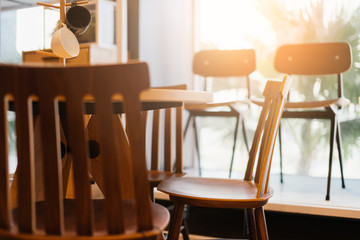 wooden chair furniture in dining room home background concept