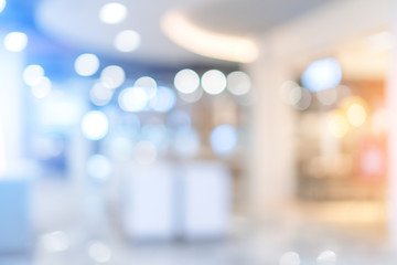 abstract blur defocus background of mall department store with walkway and people shopping