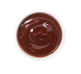 Barbecue sauce sauce,Grill sauce in ceramic bowl isolated on a white background.Top view