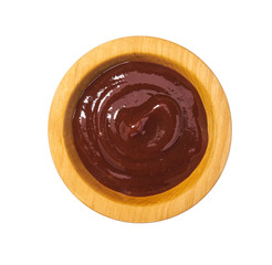 Grill sauce  in wooden bowl isolated on white background.Bbq  sauce.Top view