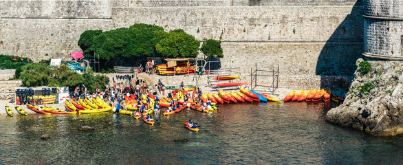 colorful Kayak boat on beach in dubrovnik, croatia