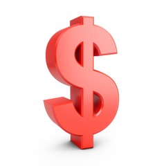3D Rendering Red Dollar Sign isolated on white background